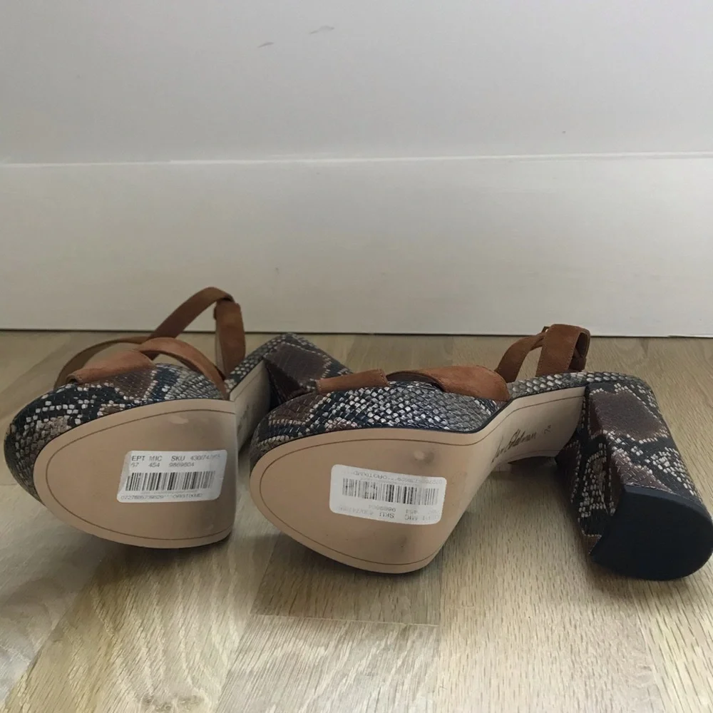 Sam Edelman Brown Suede Platform Sandals with Snakeskin Heel